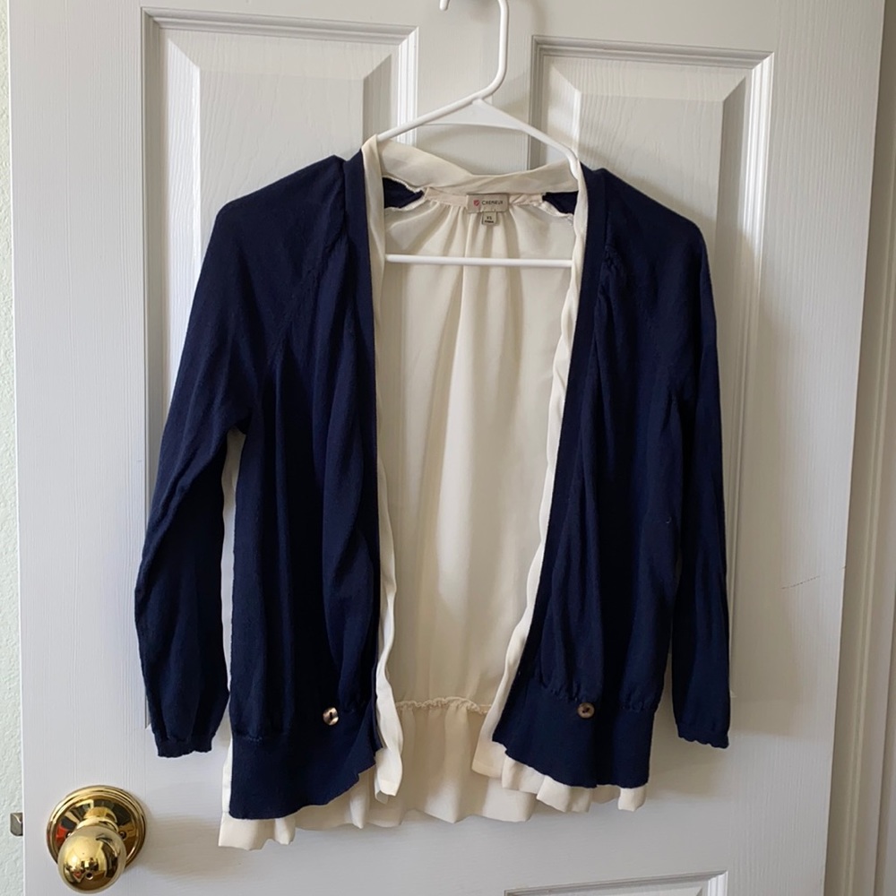 Navy Cardigan, Cream Sheer back
